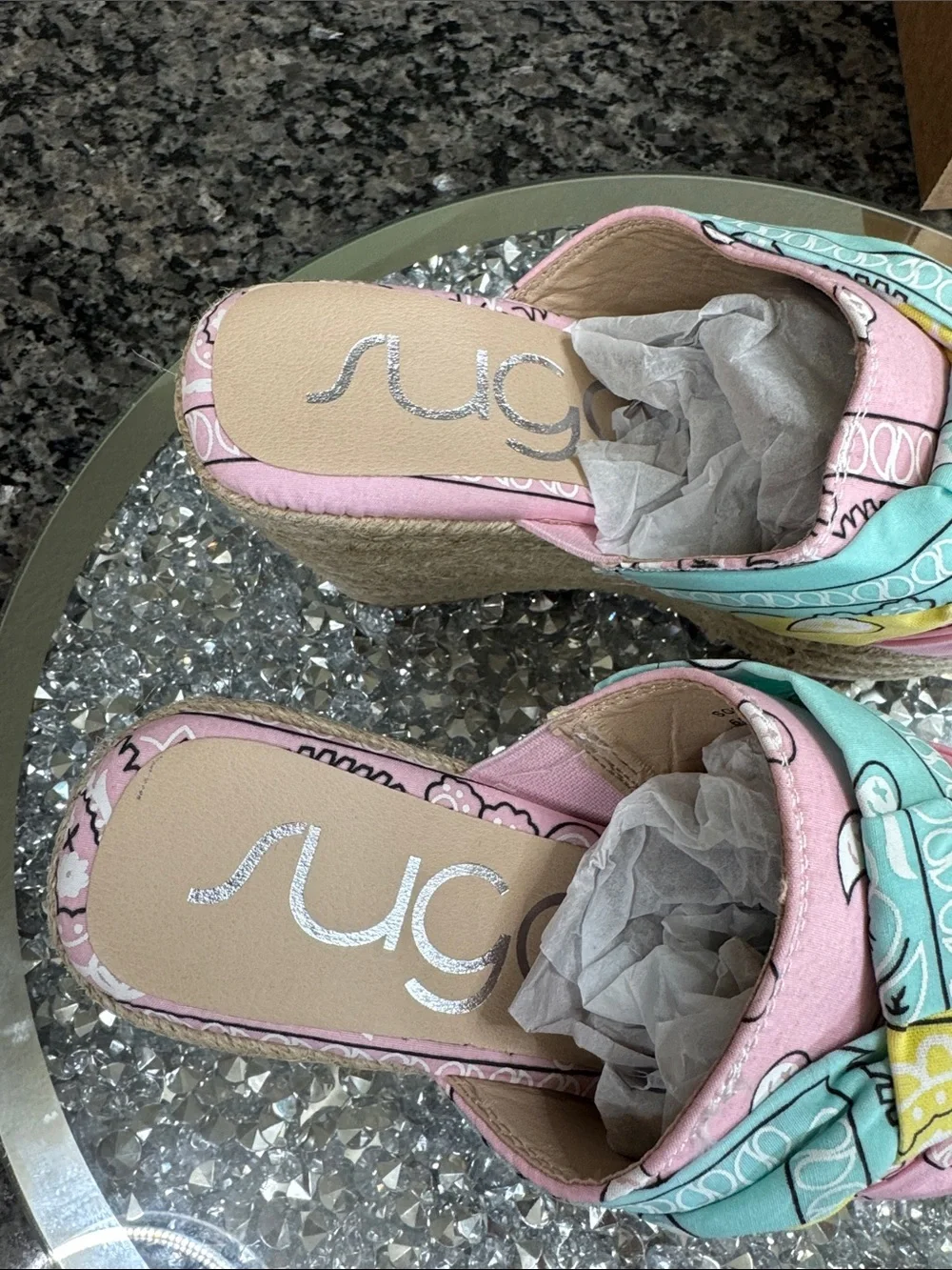 Sugar Bandana-Print Rope Wedge espadrilles Slides in NWT 6